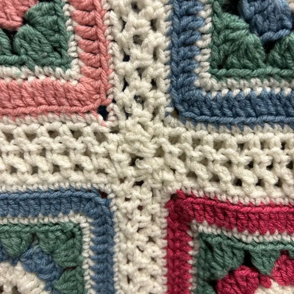 Handmade Crochet Knit Afghan Multicolor Throw‎ 49x72